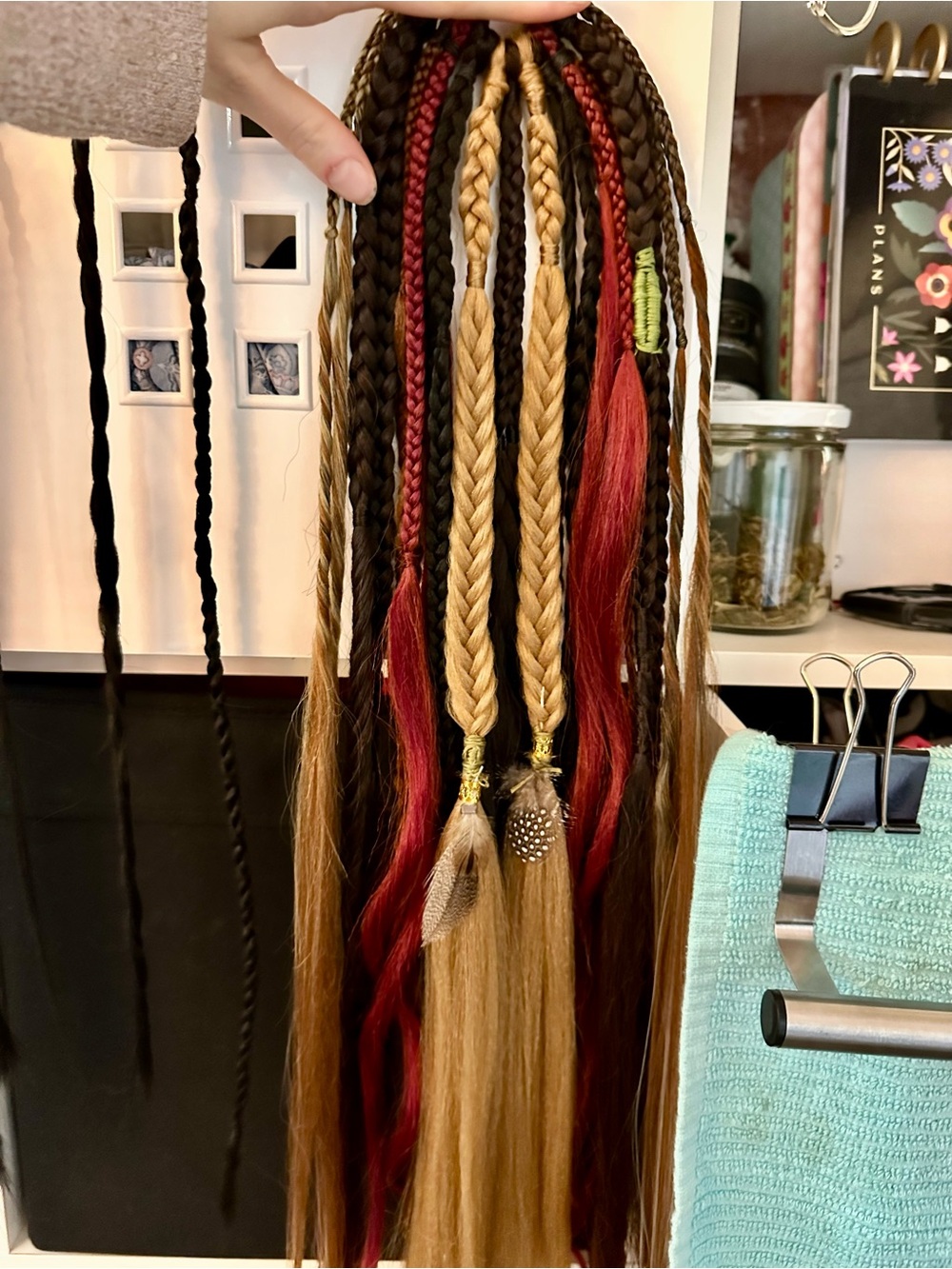 Hand-Braided Mixed Color Hair Extension Clips - Multi-Color Braids ( Stacey )🩷 - Picture 15 of 16